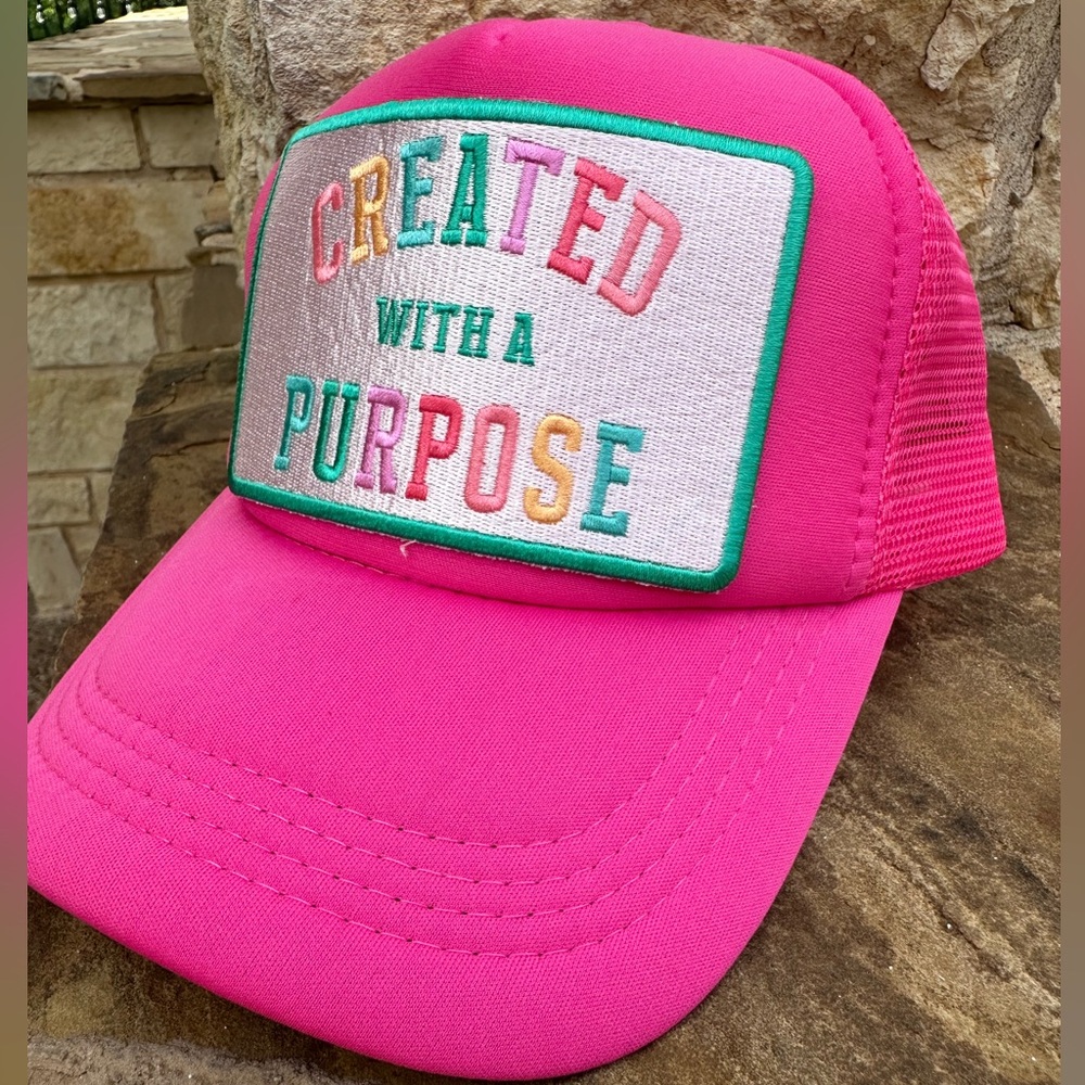 Created with Purpose Pink Teal Patch Trucker Hat Cap